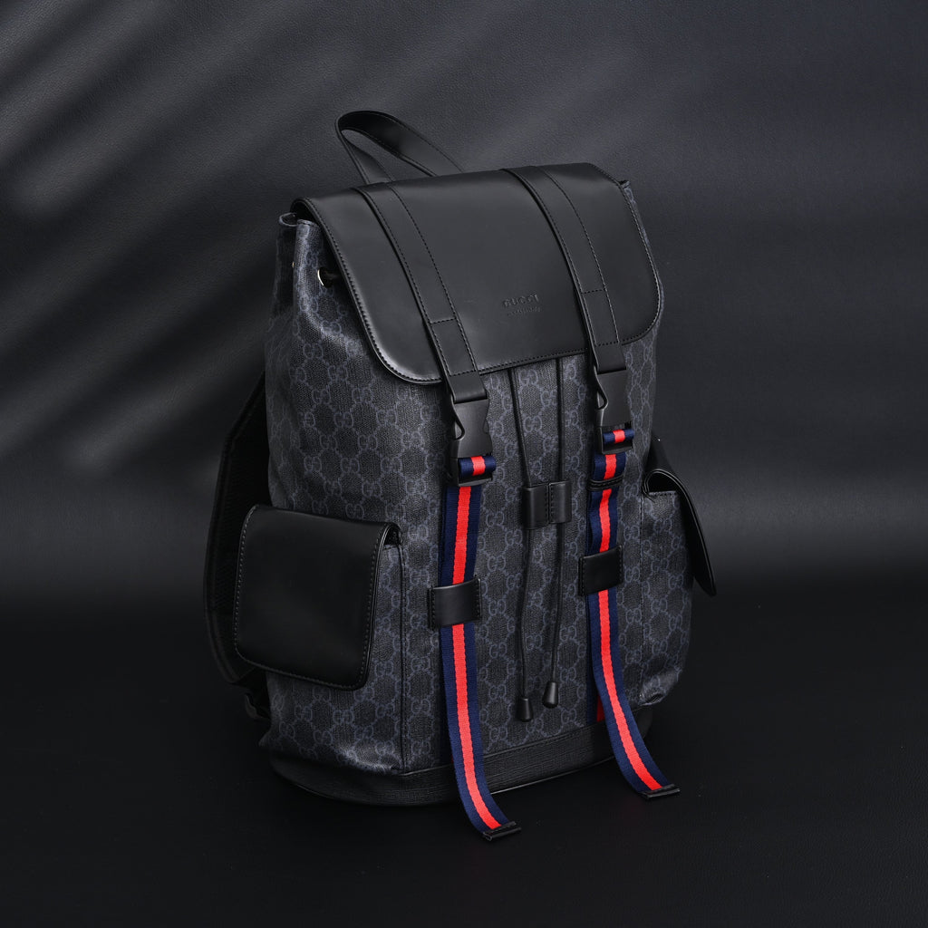 Gucci GG Supreme Monogram Backpack with Web Stripe