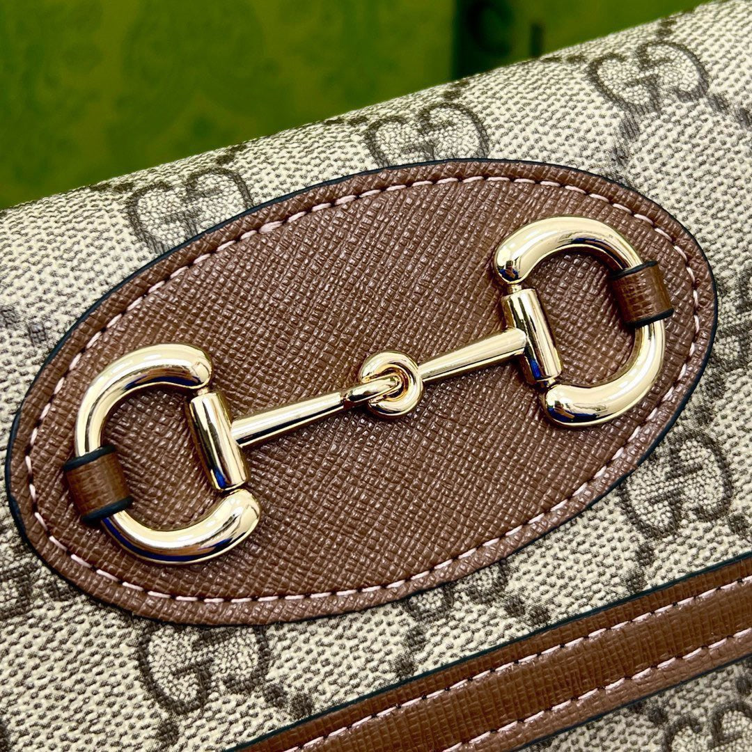 GUCCI Brown Saddle Buckle Handbag 19x10.5x3.5cm